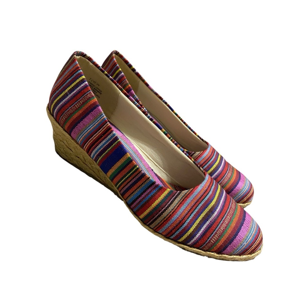 Fitzwell Womens Espadrille Wedge Heels Colorful Fabric Slip On Shoes 7.5 WW